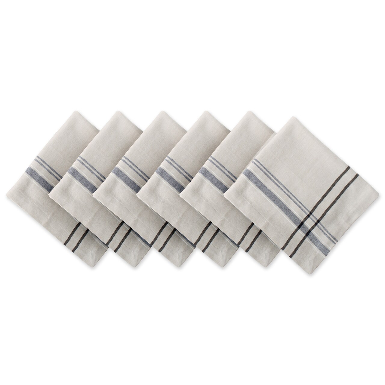 CC Home Furnishings Set of 6 White and Black French Striped Square Napkins 20”